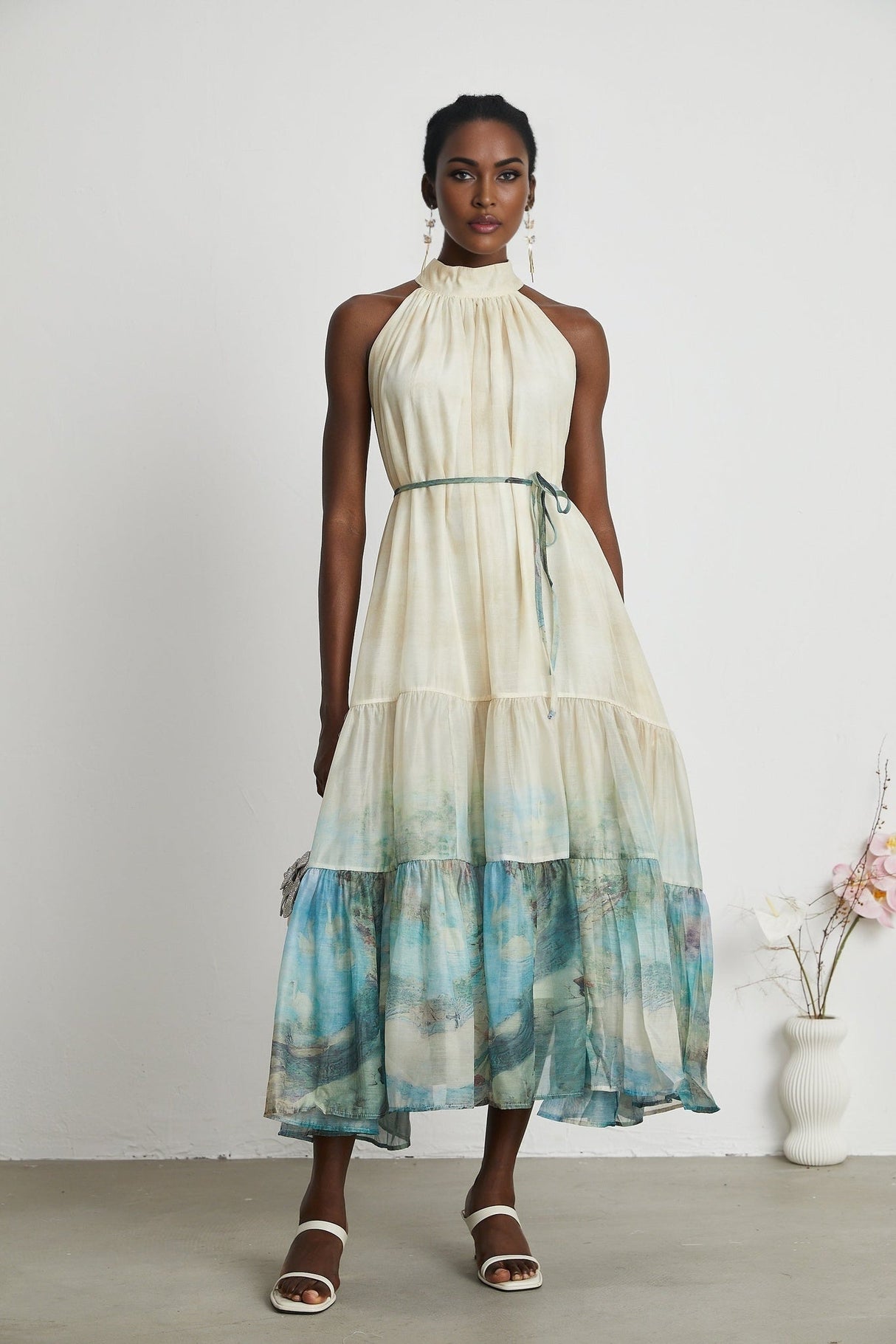 Benedetta Midi Dress – Sleeveless – Pattern Print – Flounce Hem