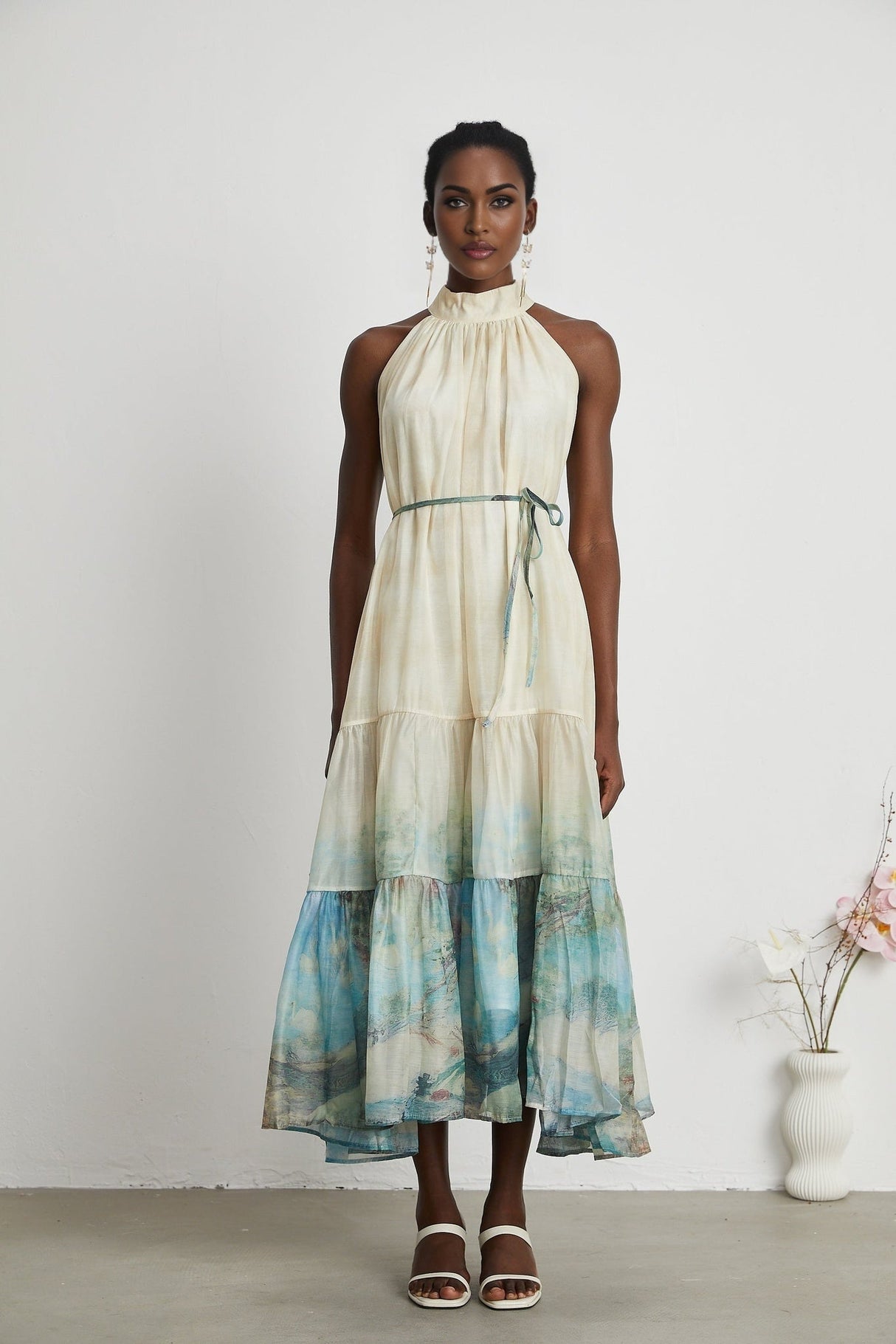 Benedetta Midi Dress – Sleeveless – Pattern Print – Flounce Hem