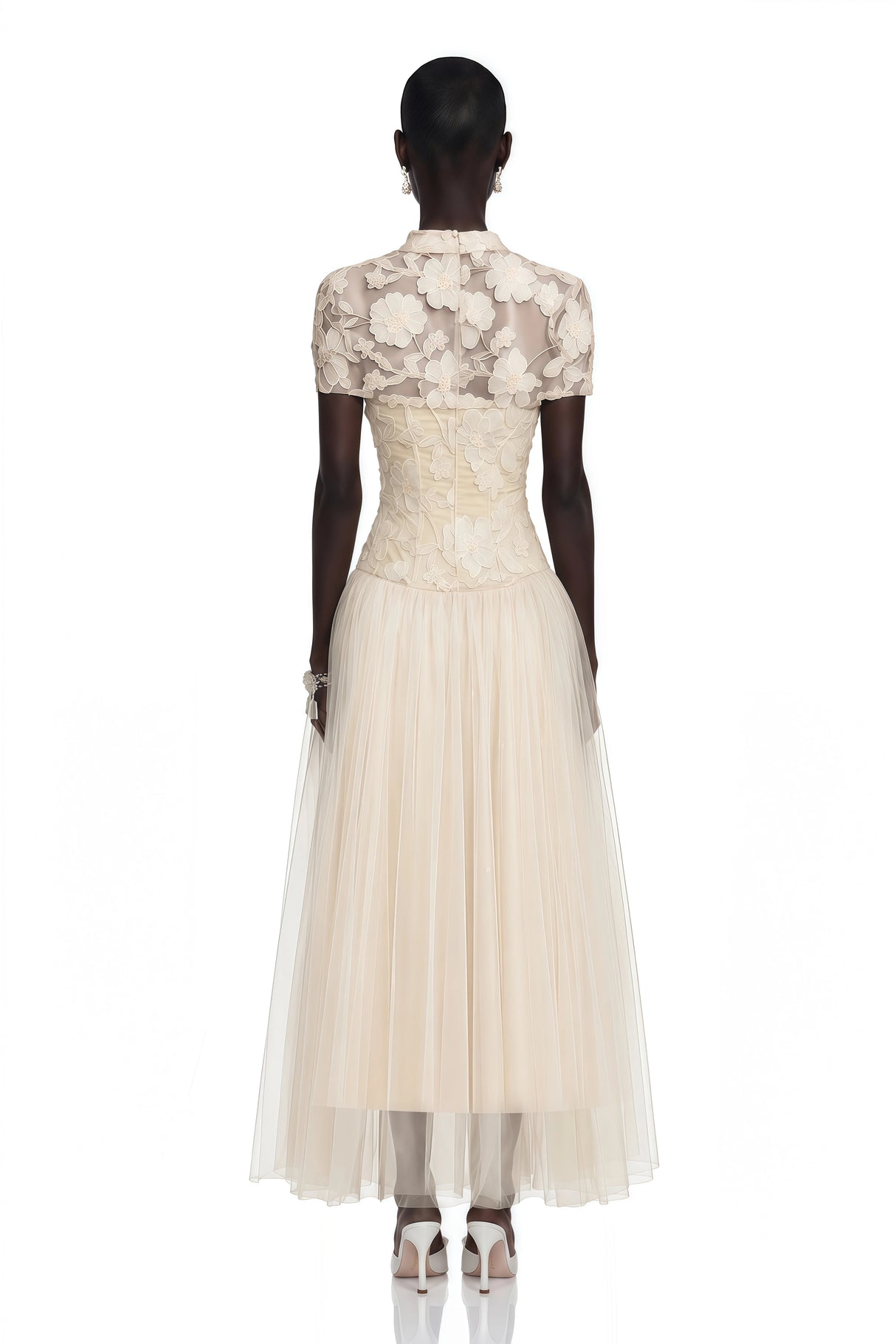 Benedicta Cream Floral Embroidered Maxi Dress