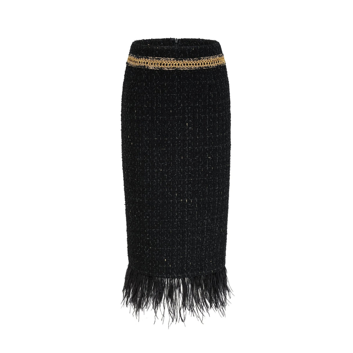 Beppina Jacket & Skirt - Tweed - Notched Lapels - Panelled Design - Ostrich Feather Accents