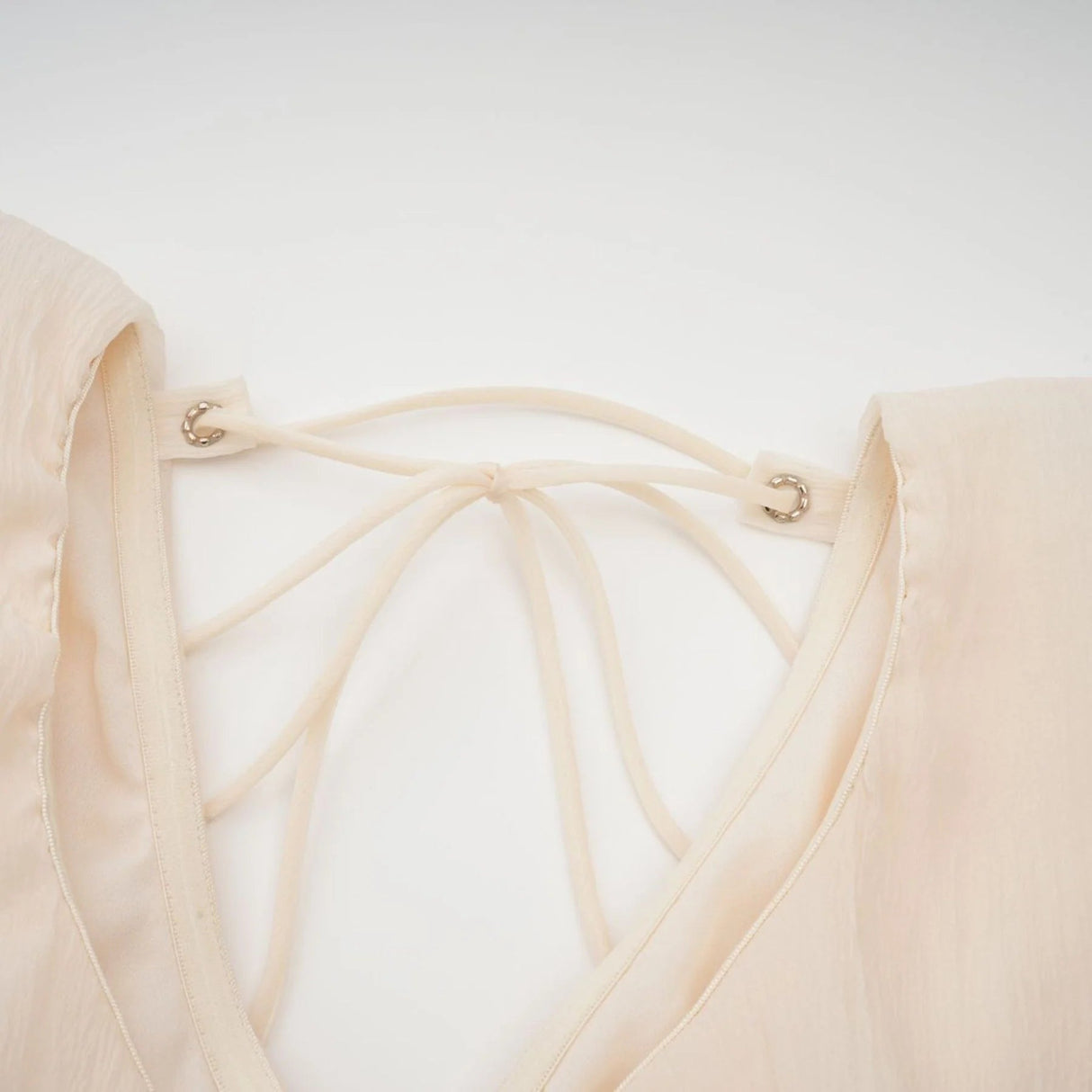 Beppina Mini Dress Neutral V - neck Ruffled Thigh Length & Floral Layers