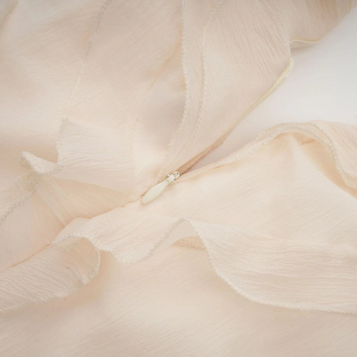 Beppina Mini Dress Neutral V - neck Ruffled Thigh Length & Floral Layers