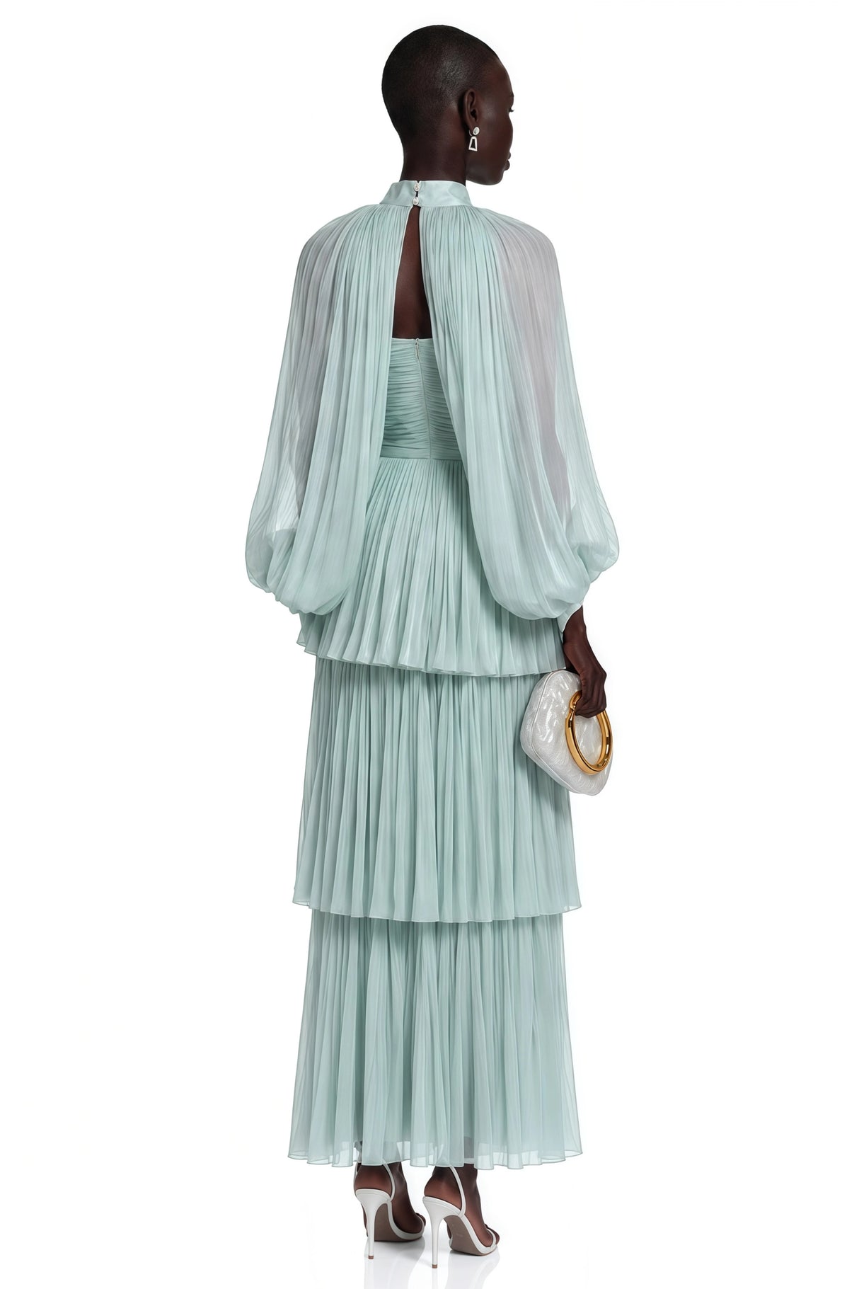 Bernice Green Glossy Cape Tiered Dress Set