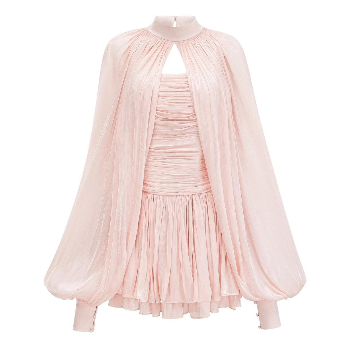 Bernice Pink Glossy Cape Dress Set