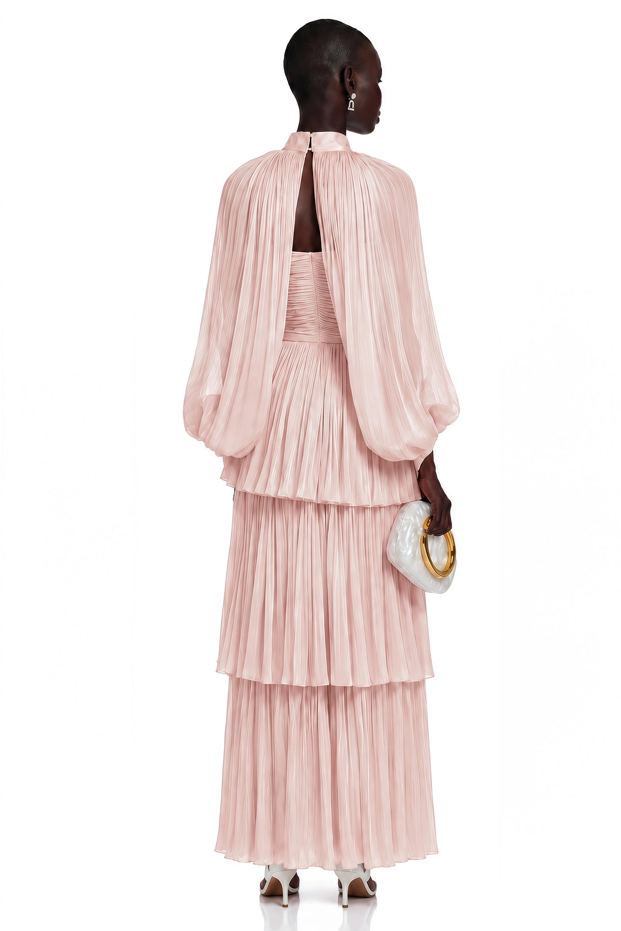 Bernice Pink Glossy Cape Tiered Dress Set