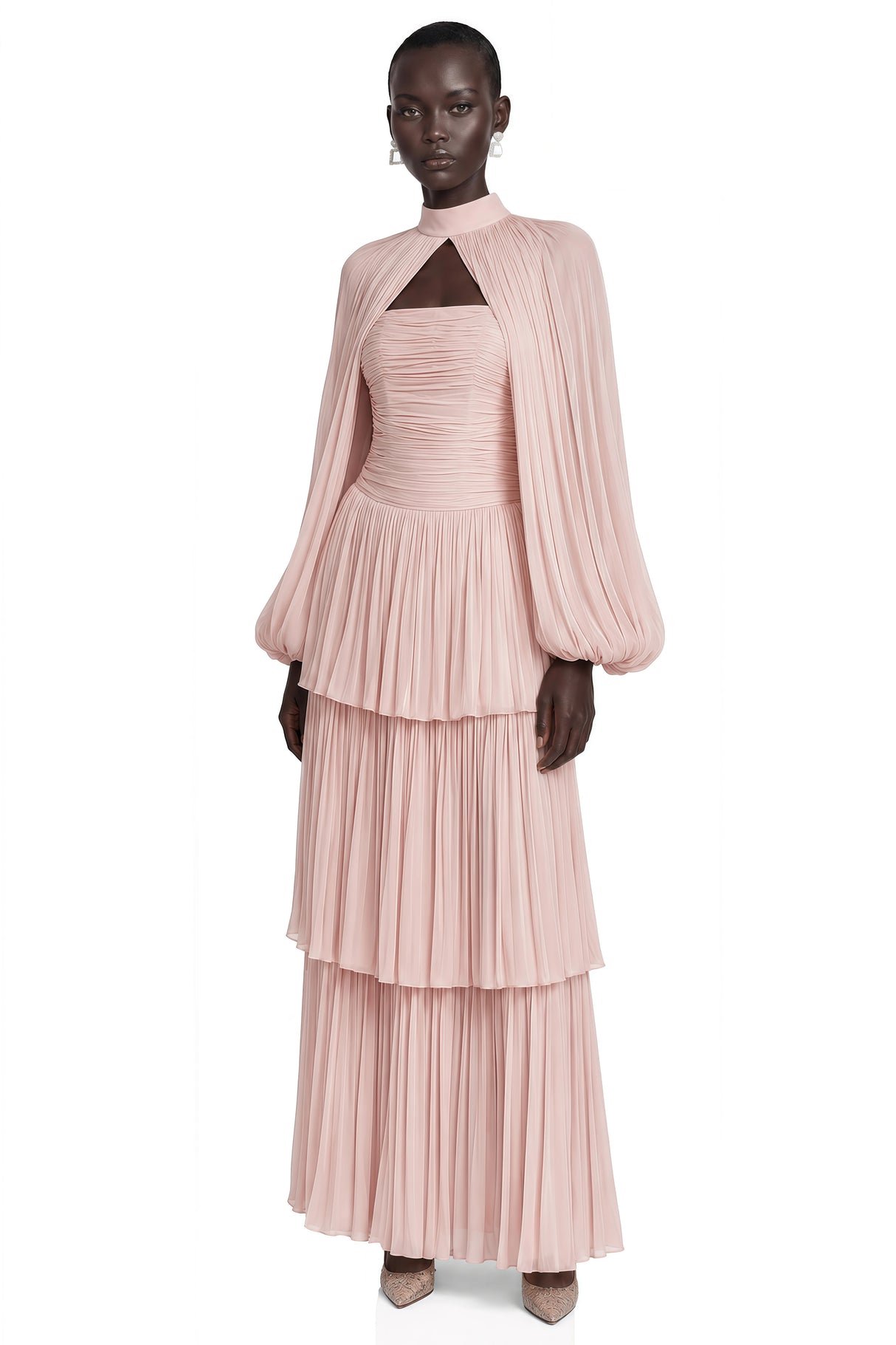 Bernice Pink Glossy Cape Tiered Dress Set