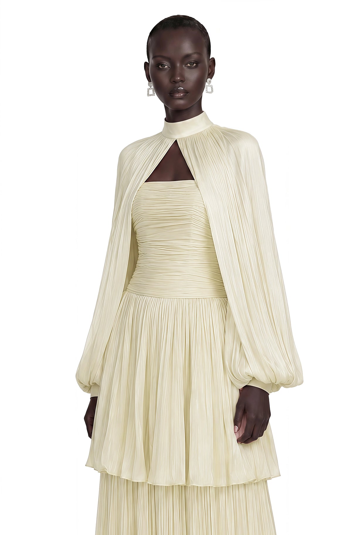Bernice Yellow Glossy Cape Tiered Dress Set