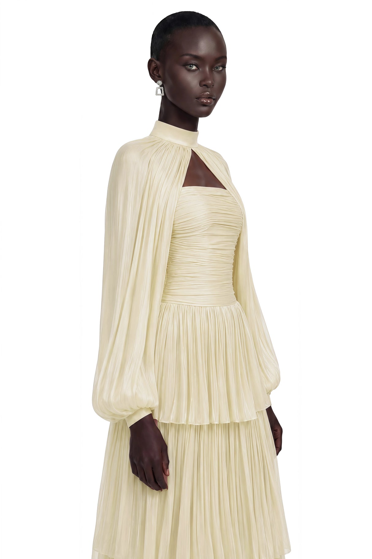 Bernice Yellow Glossy Cape Tiered Dress Set