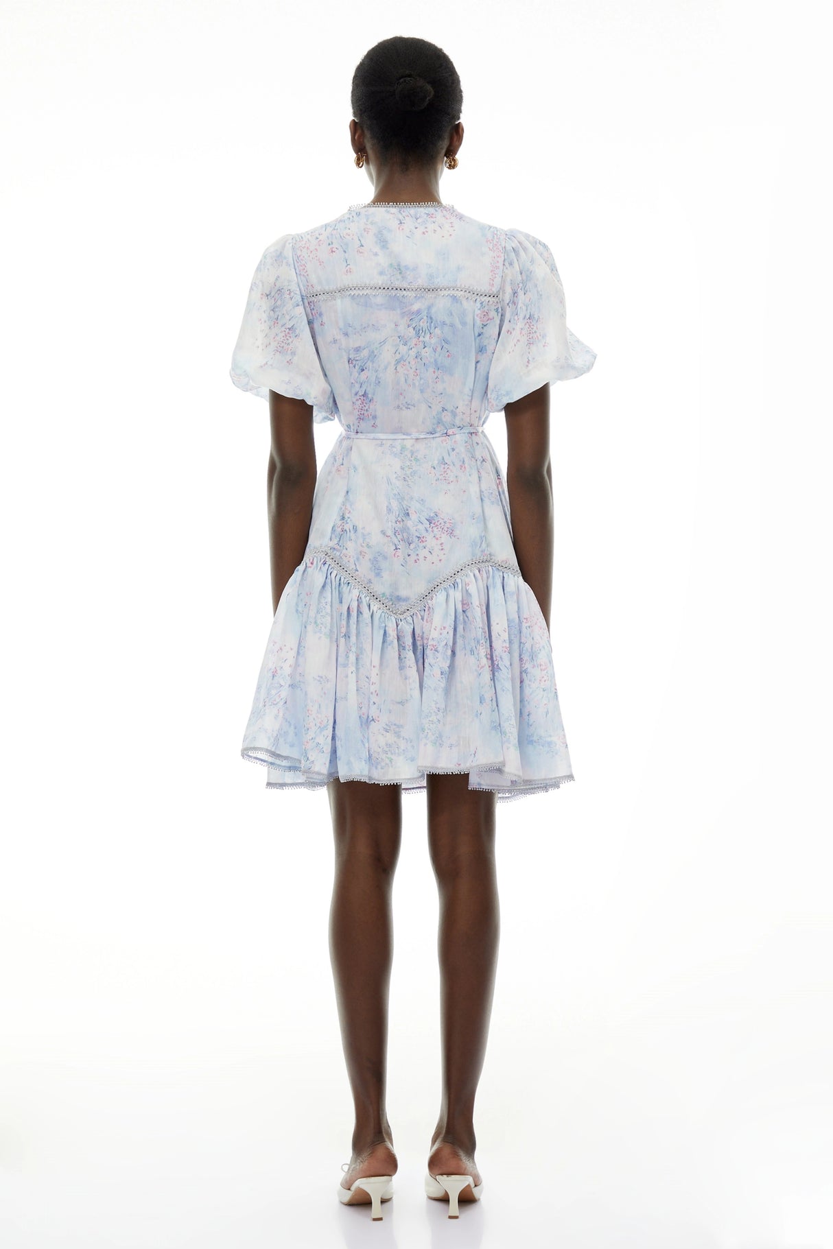Beryl Blue Floral Print Ruched Mini Dress