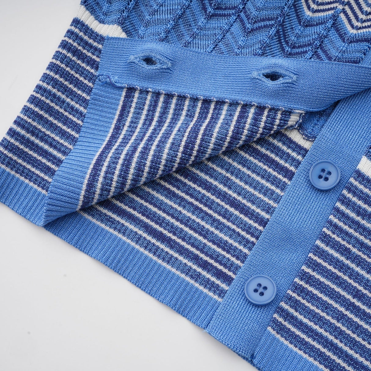 Bianca Skirt & Top Set - Ribbed Knit - Zigzag Woven Design - V - Neck - Button Fastening