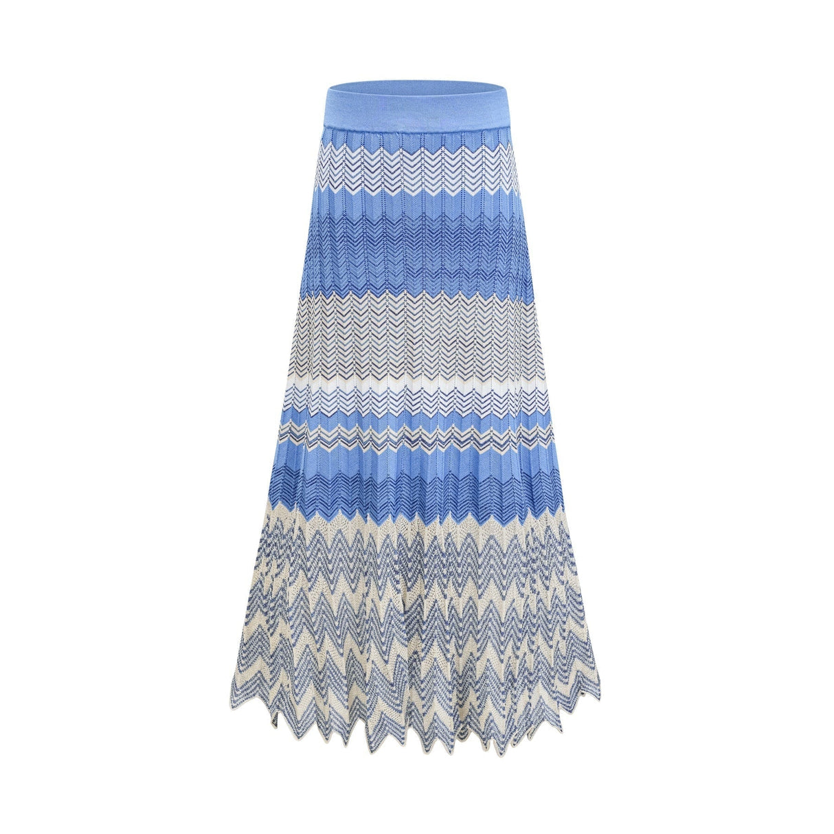 Bianca Skirt & Top Set - Ribbed Knit - Zigzag Woven Design - V - Neck - Button Fastening