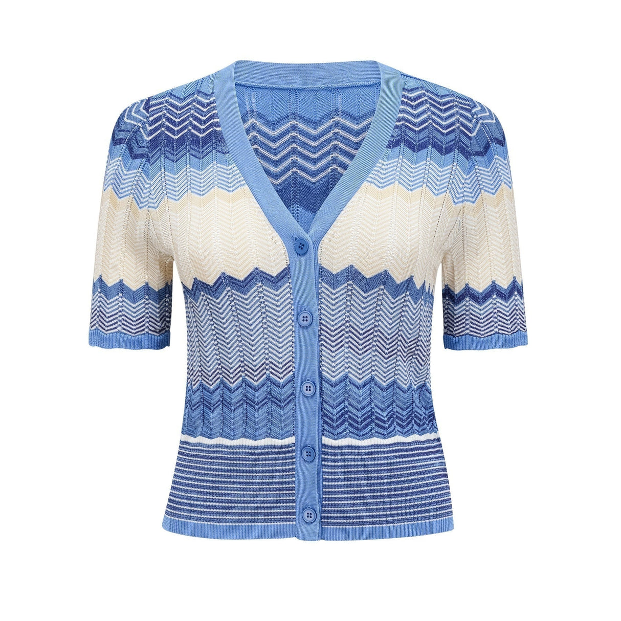 Bianca Skirt & Top Set - Ribbed Knit - Zigzag Woven Design - V - Neck - Button Fastening