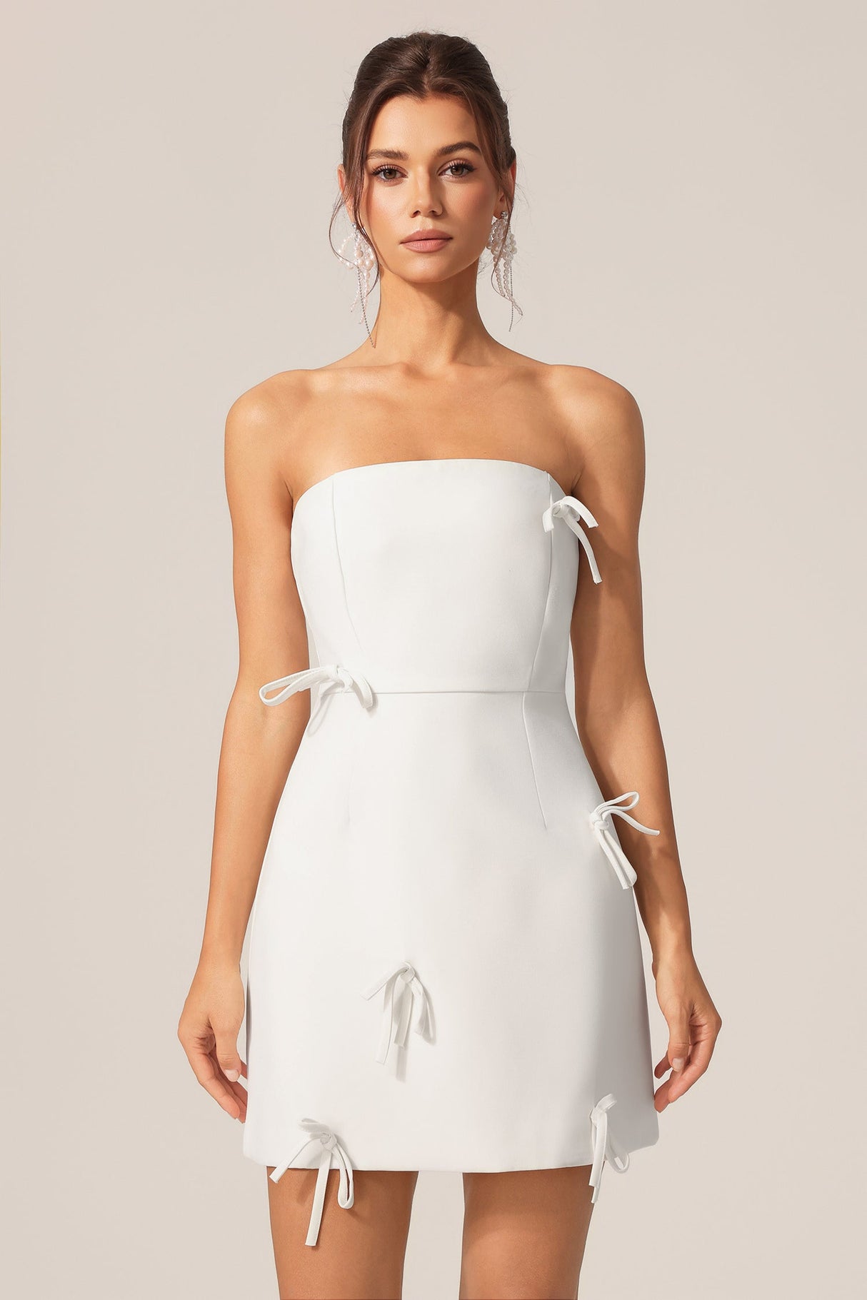 Bianca White Bowknot Sleeveless Mini Dress