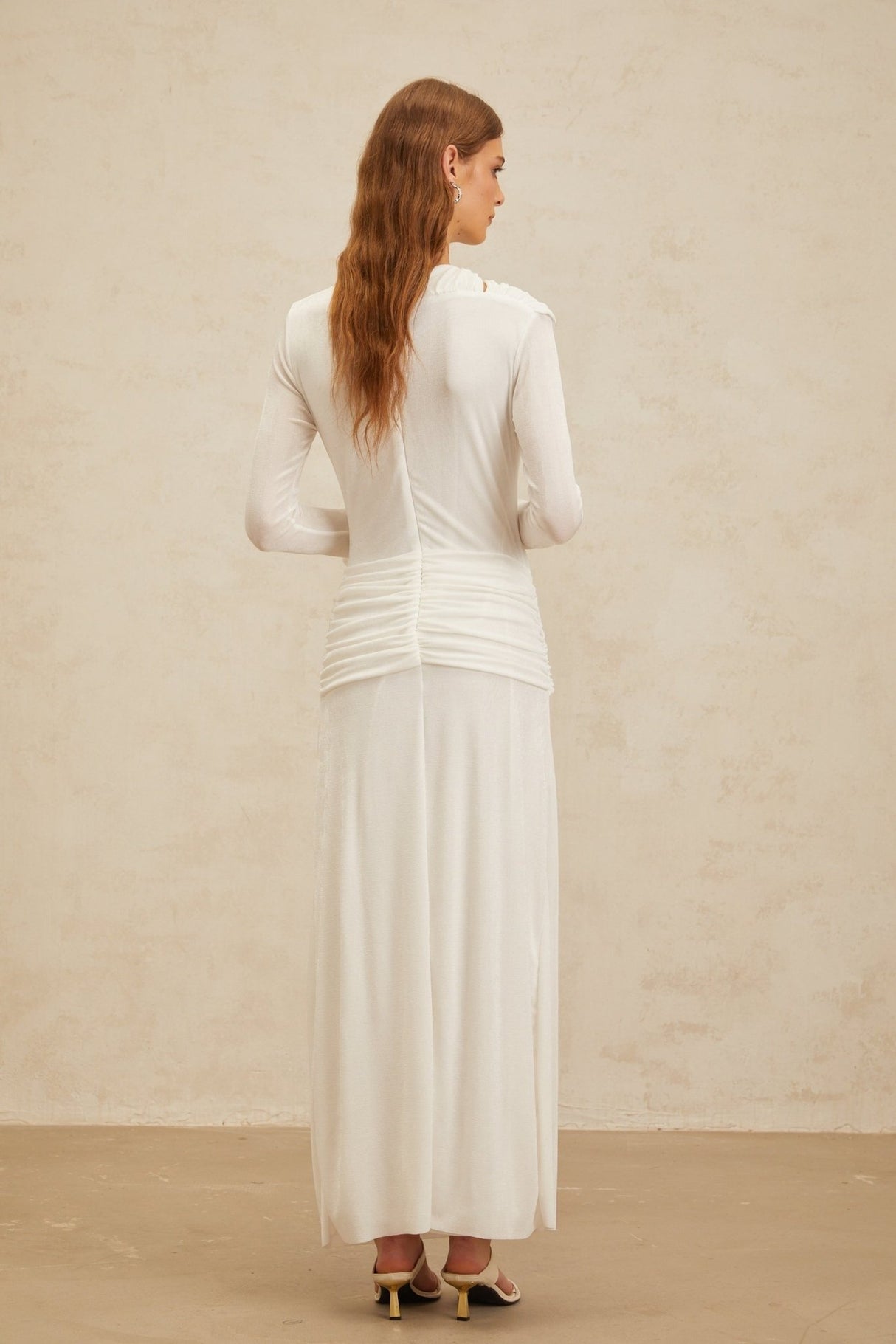 Biancamaria Maxi Dress - White - Side Draping - Cut - Out Detail