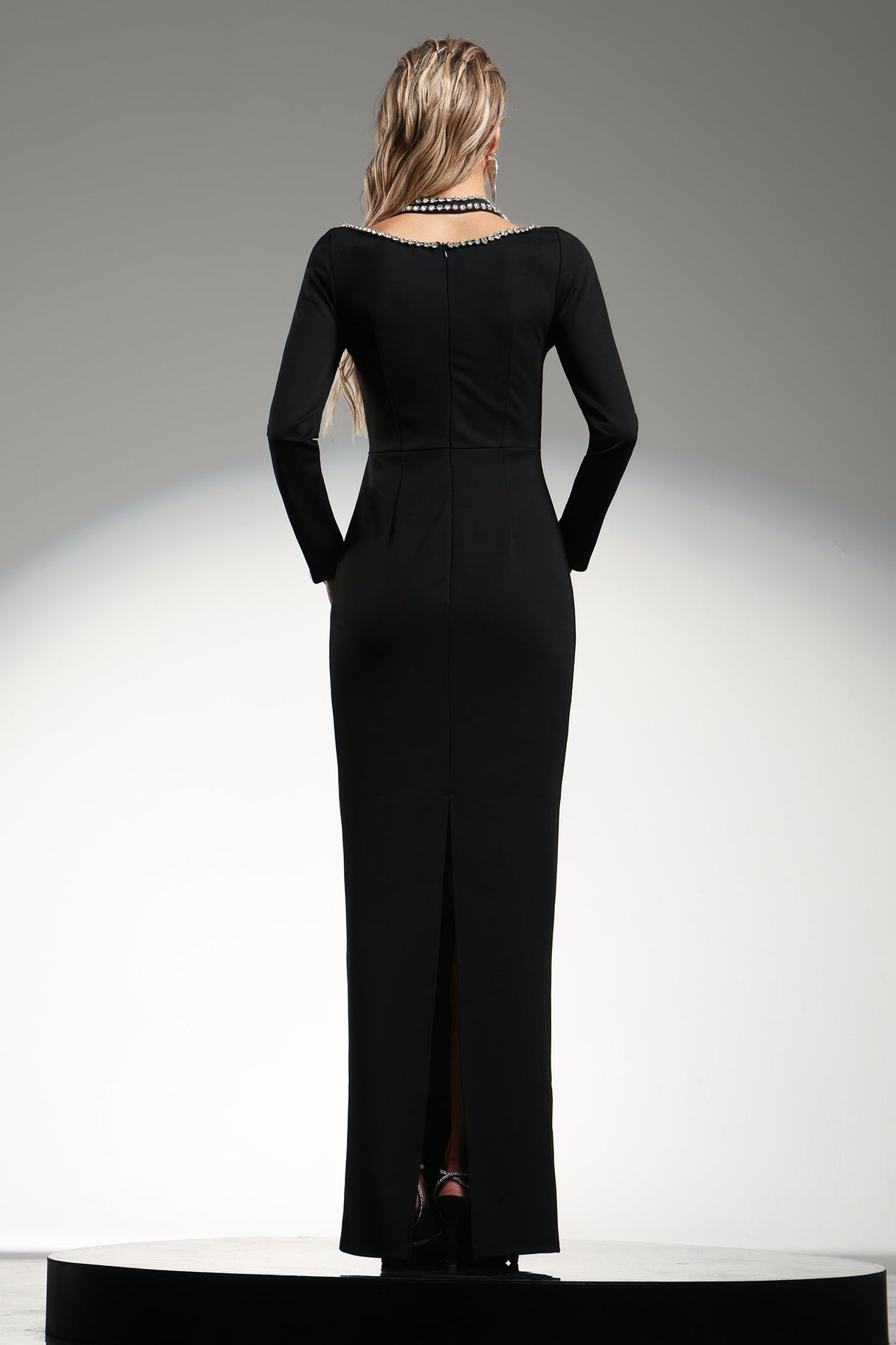 Bianchina Black Halter Style Diamond Detailing Dress