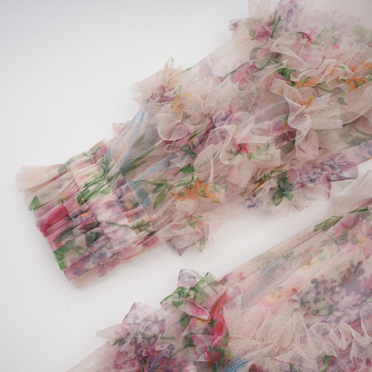 Bianchina Midi Dress – Crew Neck – Floral Print – Tulle Overlay