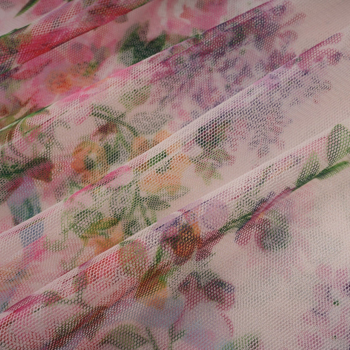 Bianchina Midi Dress – Crew Neck – Floral Print – Tulle Overlay