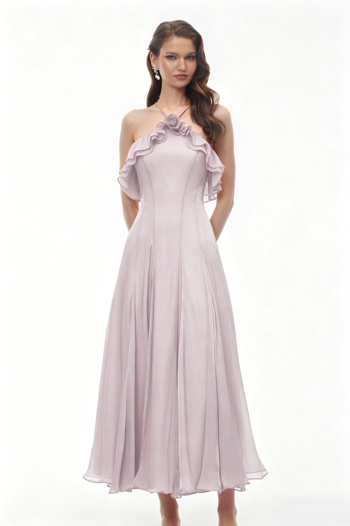 Bianka Purple Pleated Maxi Dress with 3D Florals
