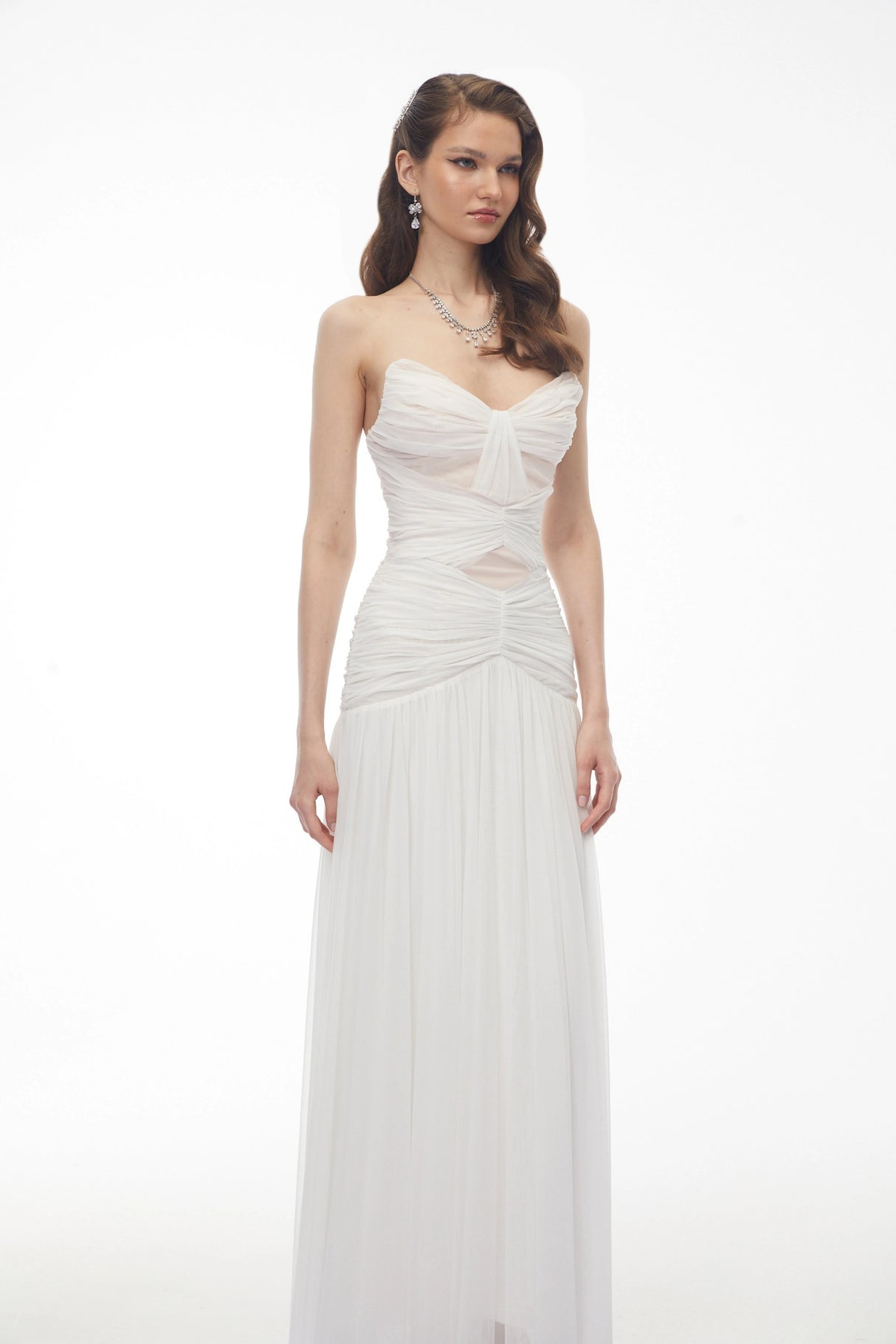 Bianka White Cross Front Ruched Maxi Dress