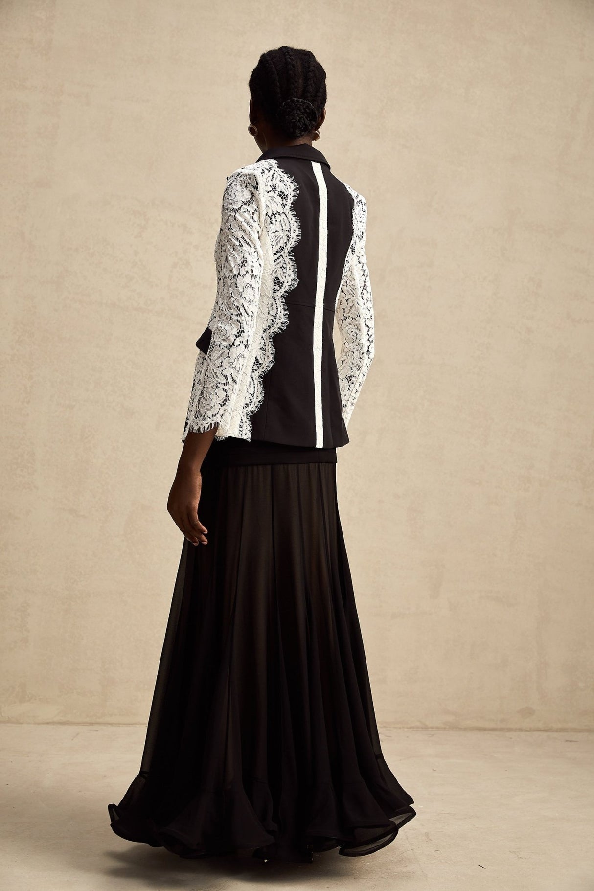 Bice Blazer - Long Sleeves - Color Blocking - Panel Design - Lace Trim