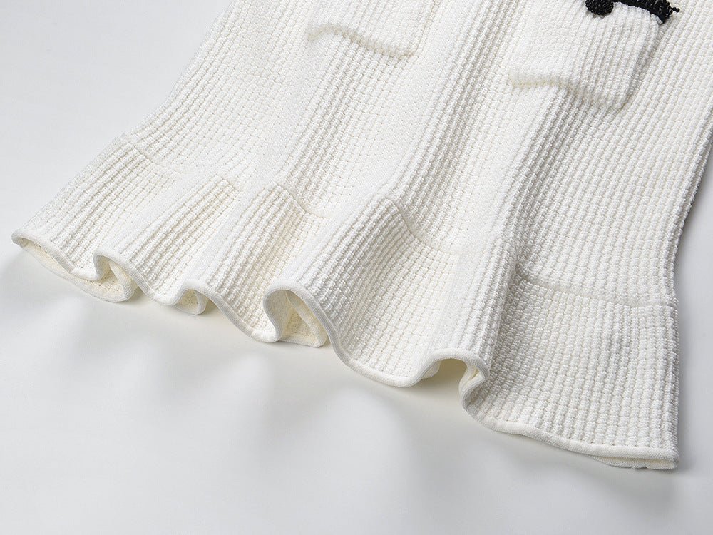 Bice Dress - Tailored Waist With Flared Hem - V - Neck With Contrasting Trim - Form - Fitting Yet Comfortable - Chic Modern Silhouette - Textured Knit Fabric