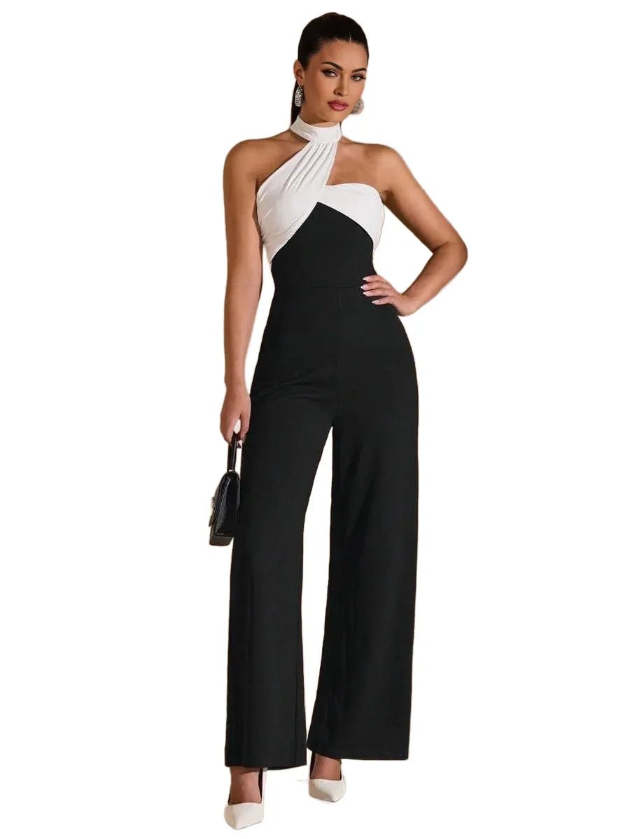Bice Jumpsuit - Refined Style - Regular Fit - Backless, Button, Zipper - Halter Neckline - Sleeveless - High Waist - Long Length