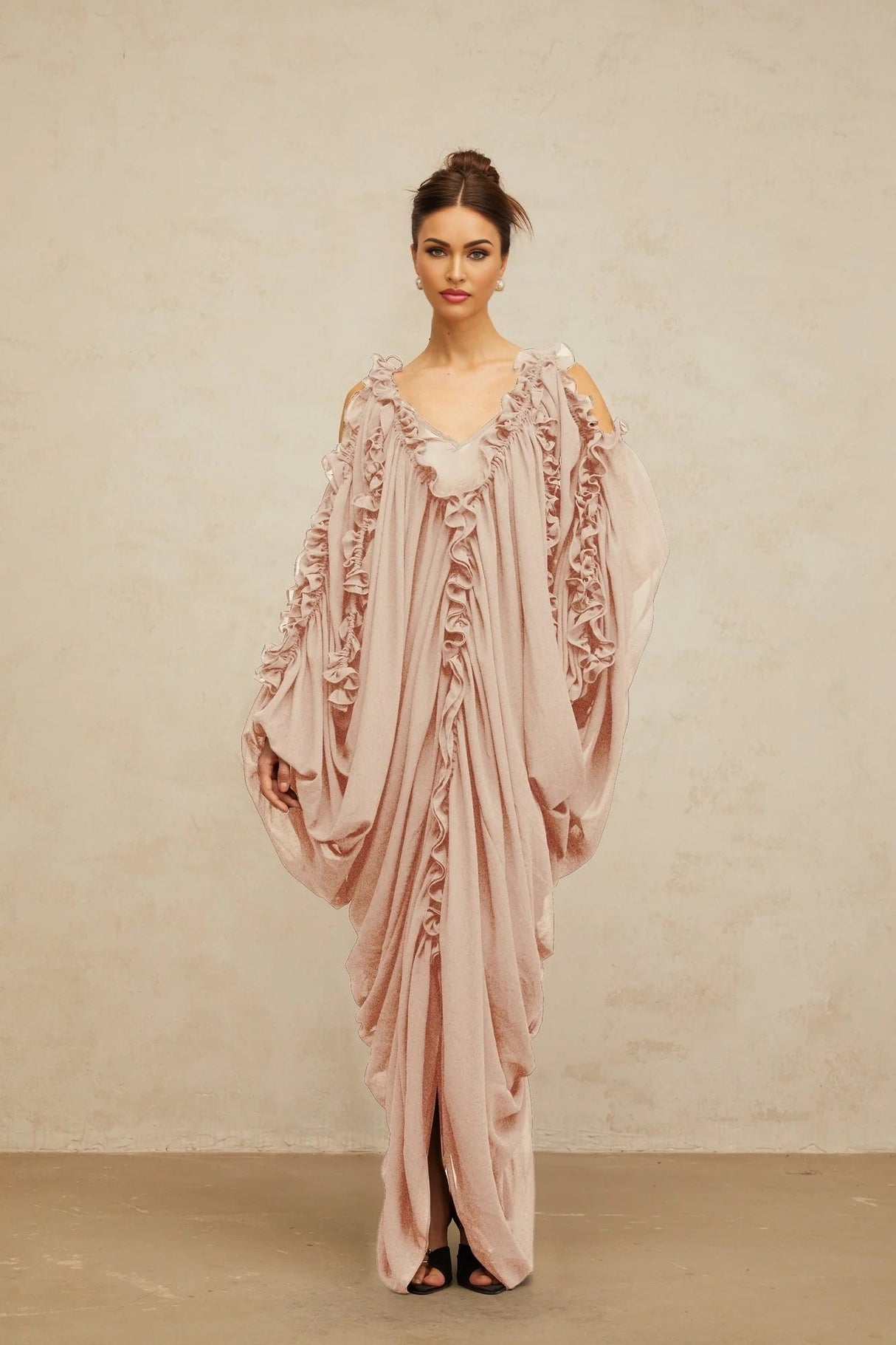 Bice Maxi Dress Ruffled - Trim Tulle & V - Neck