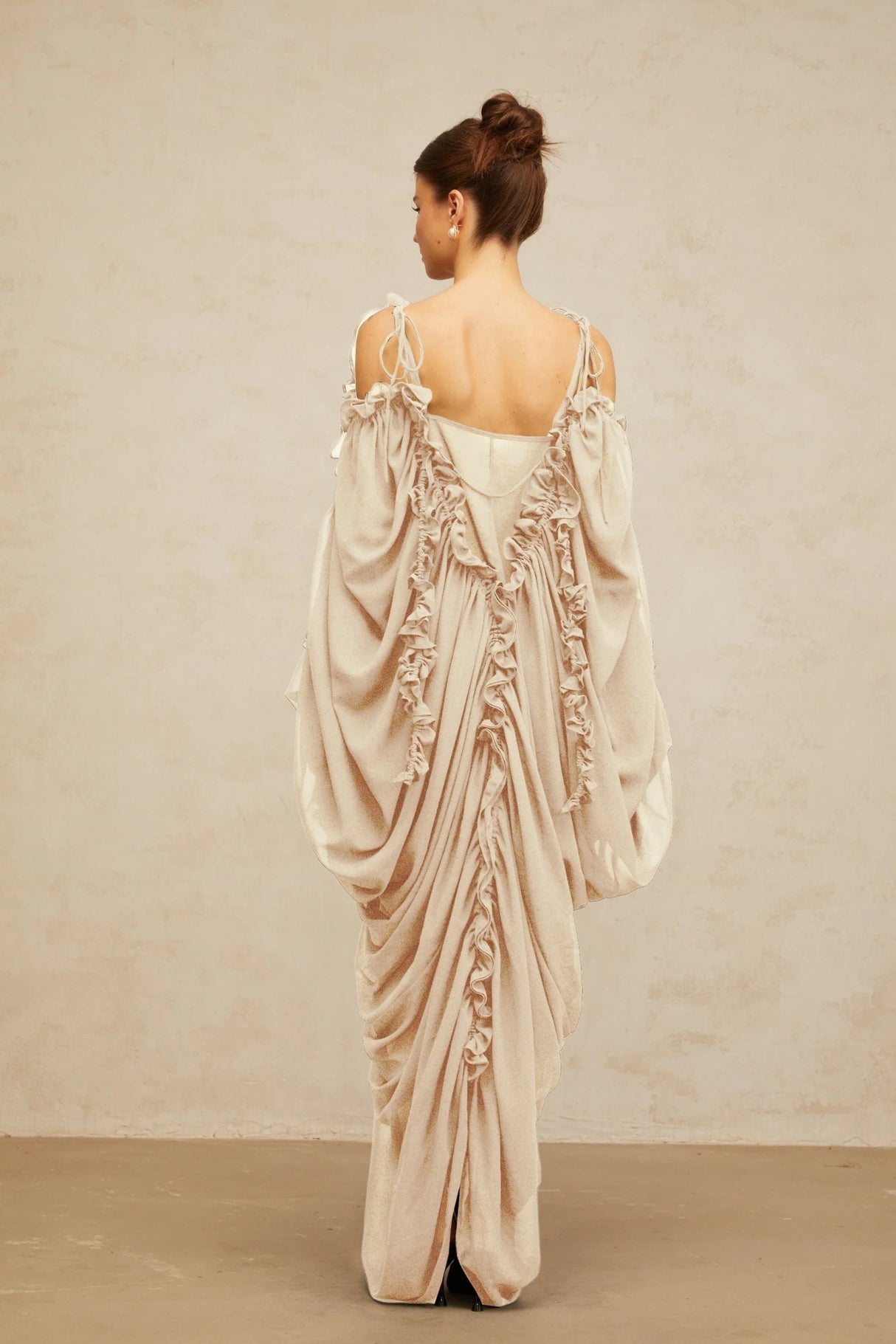 Bice Maxi Dress Ruffled - Trim Tulle & V - Neck