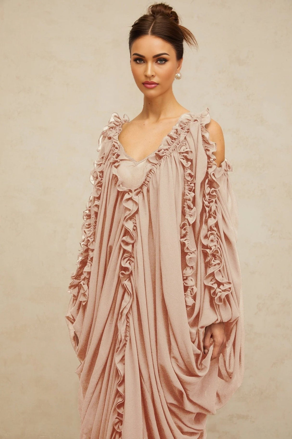 Bice Maxi Dress Ruffled - Trim Tulle & V - Neck