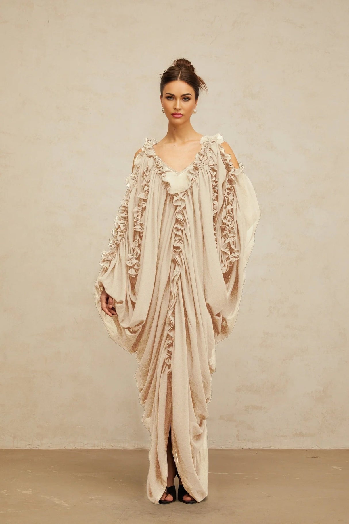 Bice Maxi Dress Ruffled - Trim Tulle & V - Neck