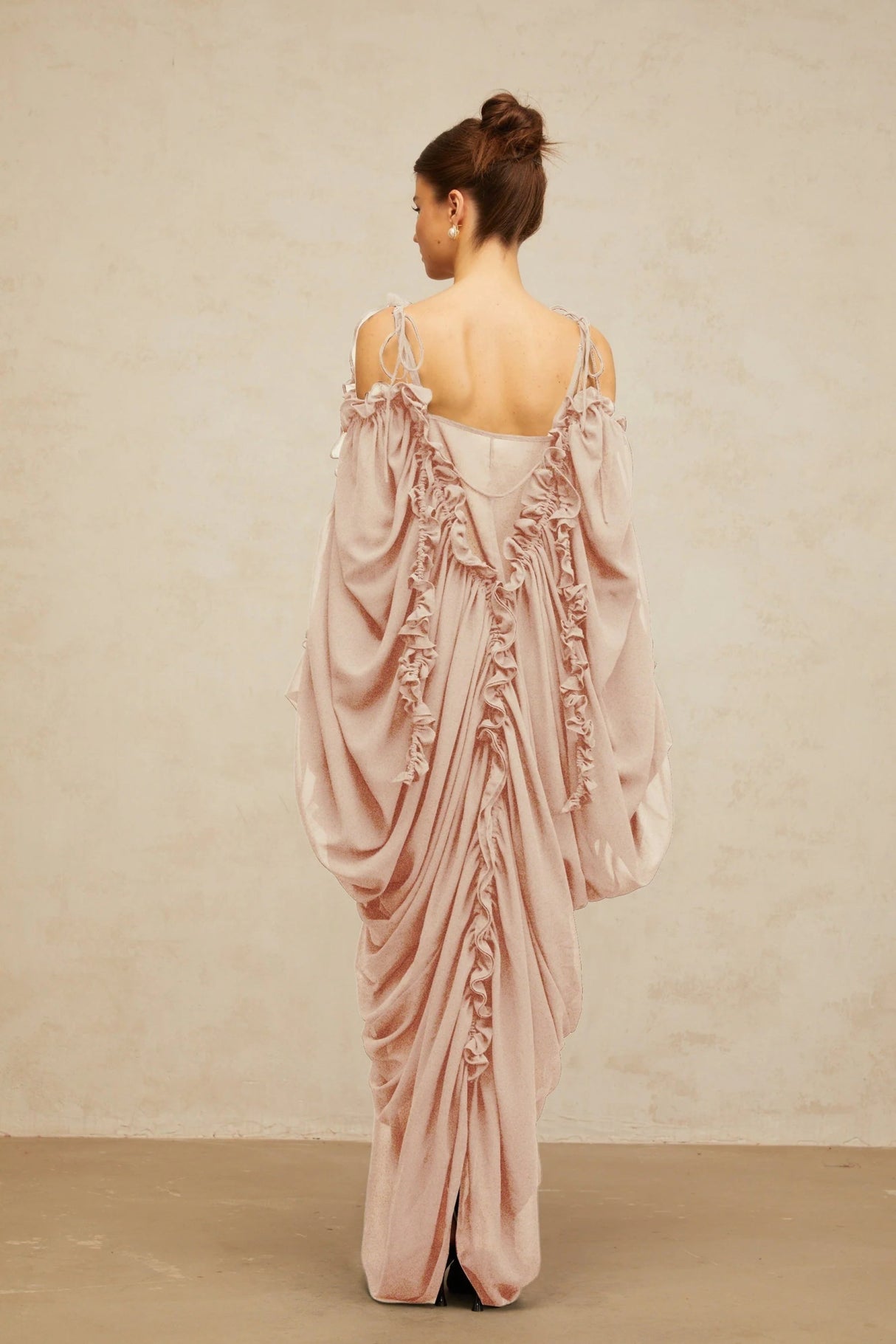 Bice Maxi Dress Ruffled - Trim Tulle & V - Neck