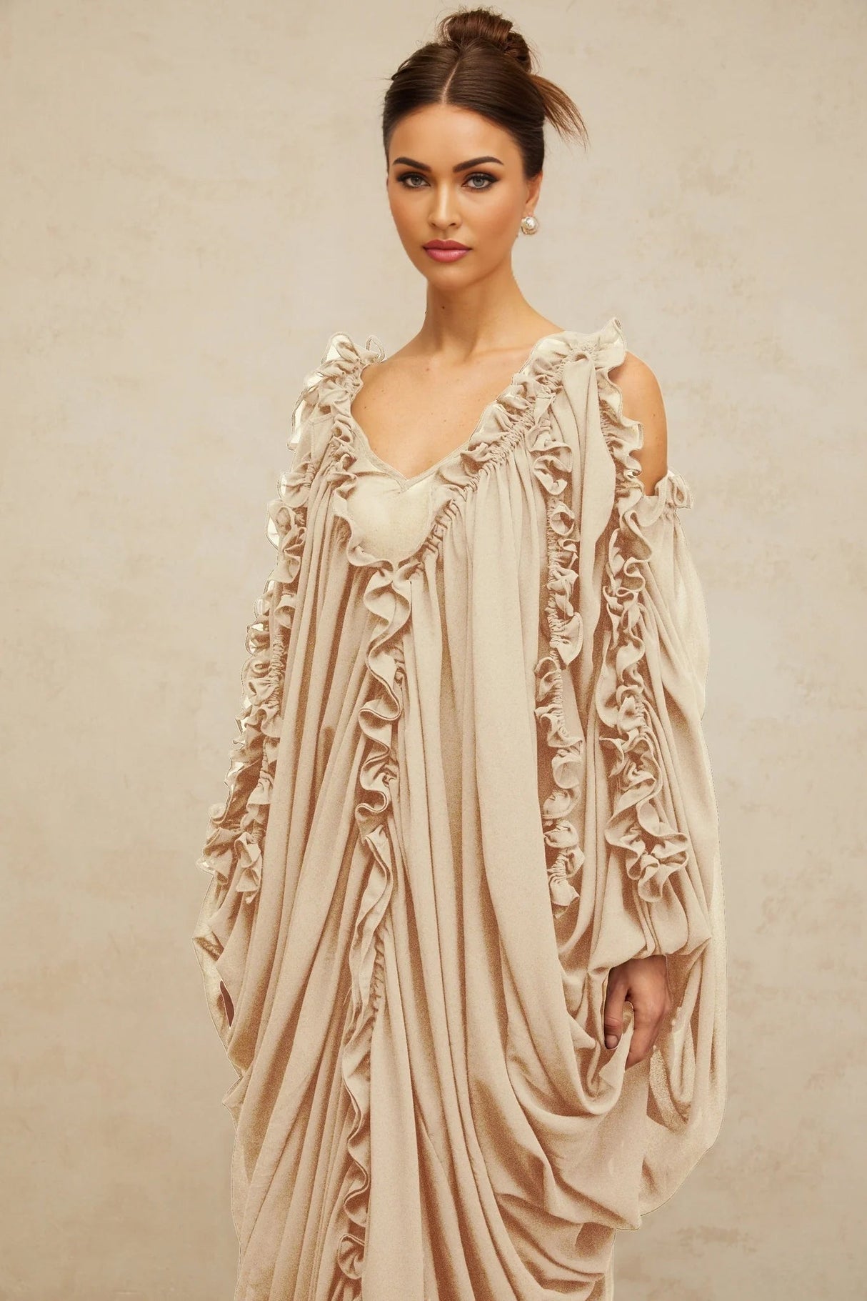 Bice Maxi Dress Ruffled - Trim Tulle & V - Neck