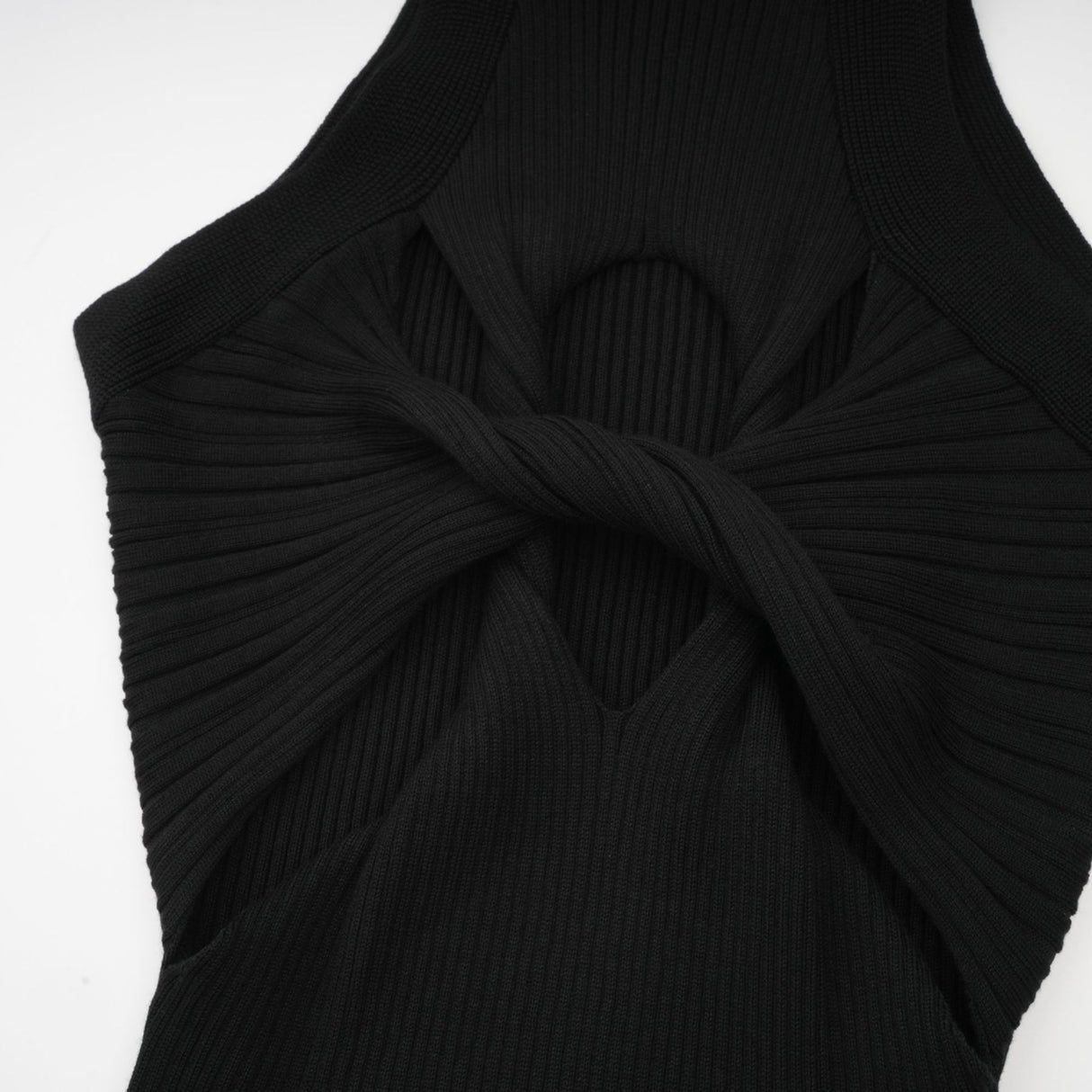 Bice Mini Dress - Sleeveless Round Neck - Twist and Cut - Out Detailing - Stretch