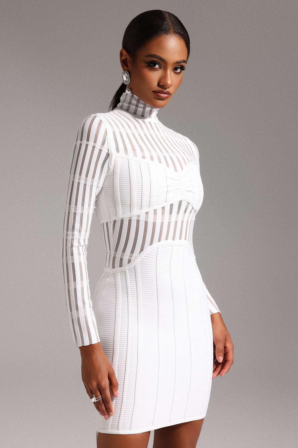 Bice White Bandage Style Dress with Sheer Striped Detailing