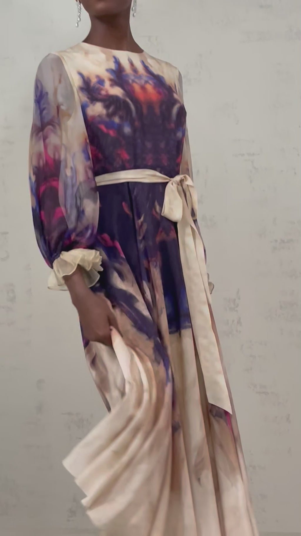 Blair Midi Dress – Smudged Graffiti Print – Pleated Detailing – Self - Tie Design