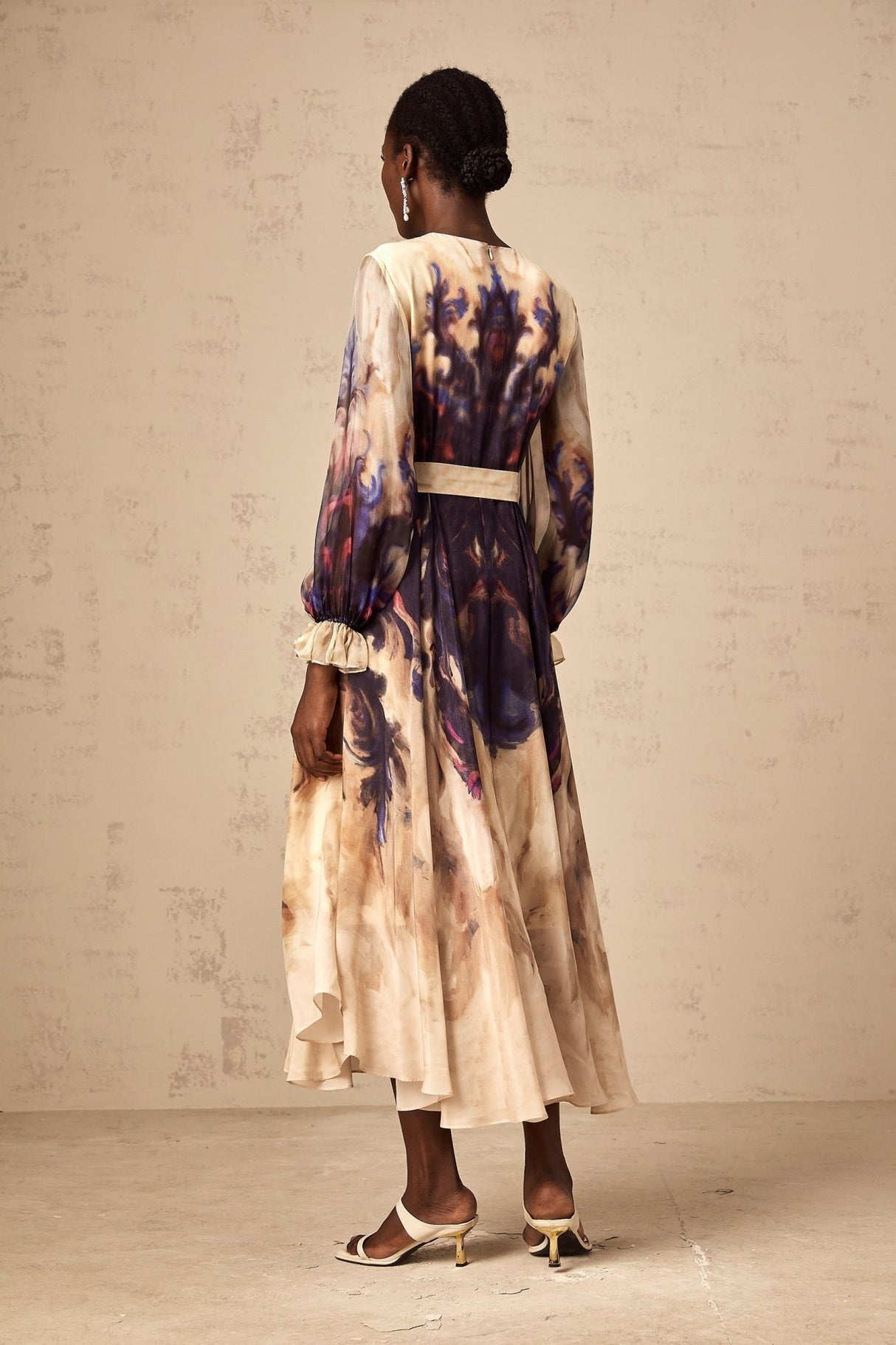 Blair Midi Dress – Smudged Graffiti Print – Pleated Detailing – Self - Tie Design