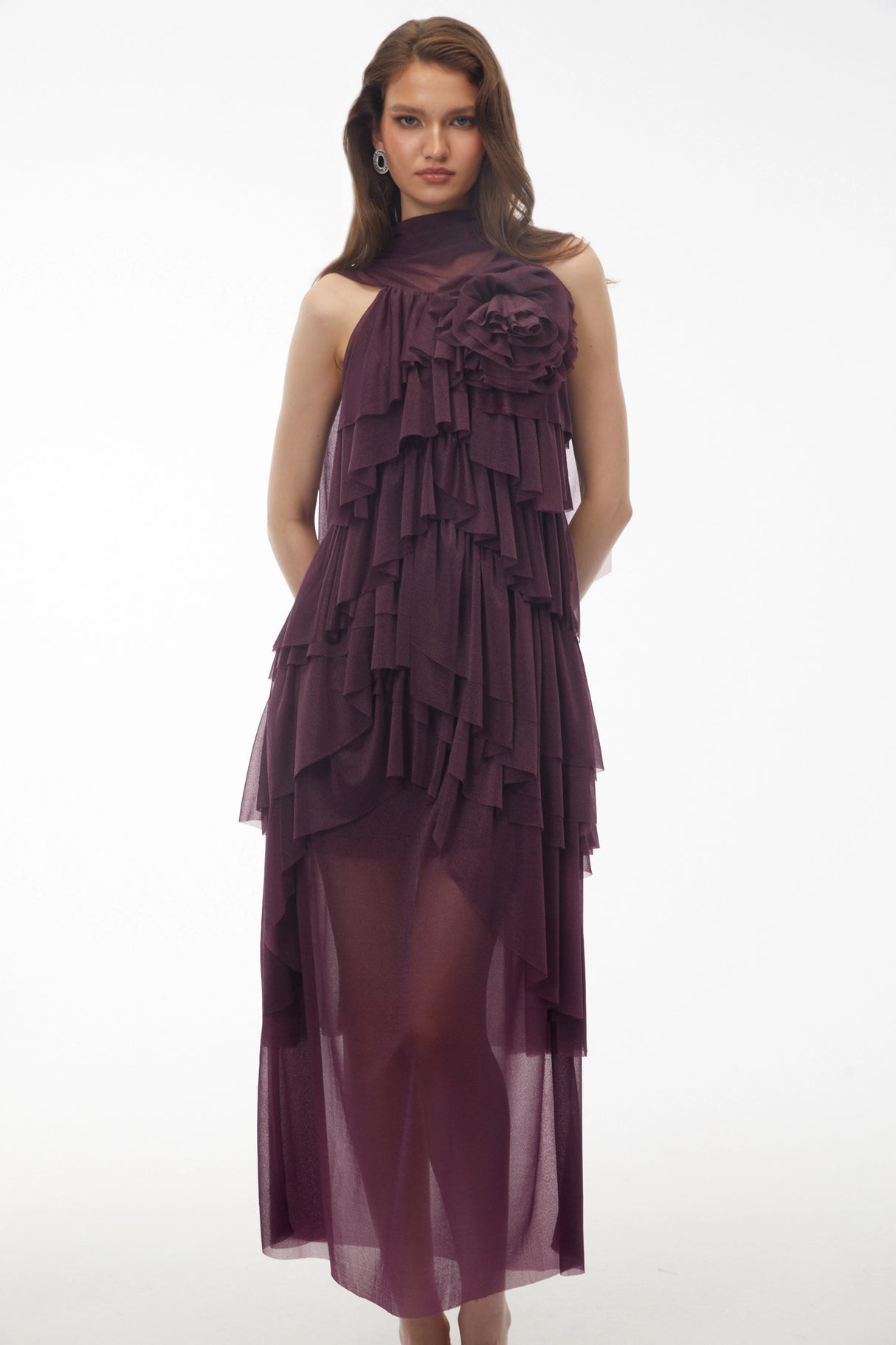Blanche Purple Floral Ruffled Maxi Dress