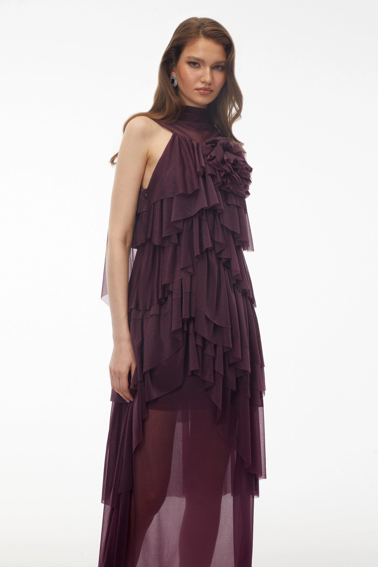Blanche Purple Floral Ruffled Maxi Dress