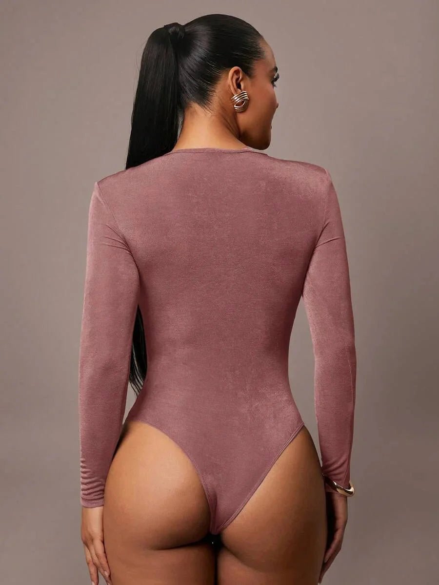 Bodysuit - Slim Fit - Casual Style - High Stretch Fabric - Long Sleeve Length - Criss Cross, Ruched, Wrap - Natural Waist Line