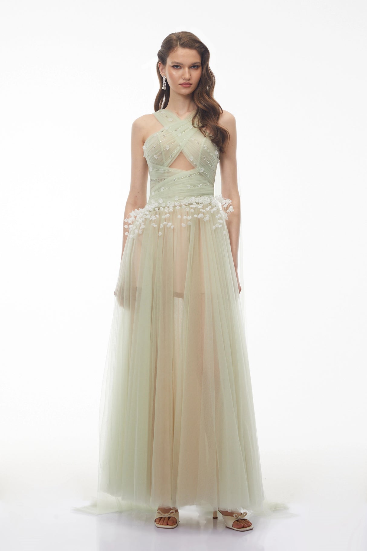 Bonnie Green Cross Front Maxi Dress with 3D Petals