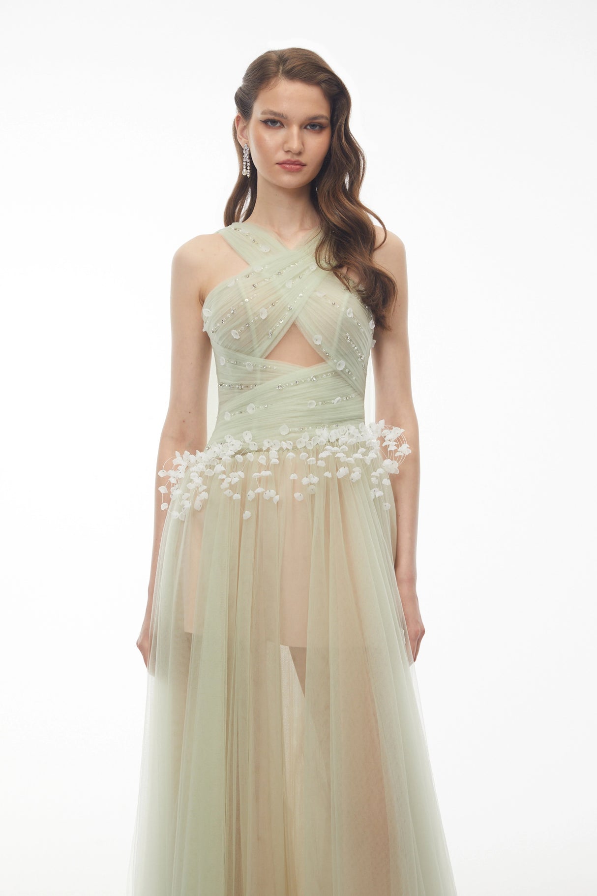 Bonnie Green Cross Front Maxi Dress with 3D Petals