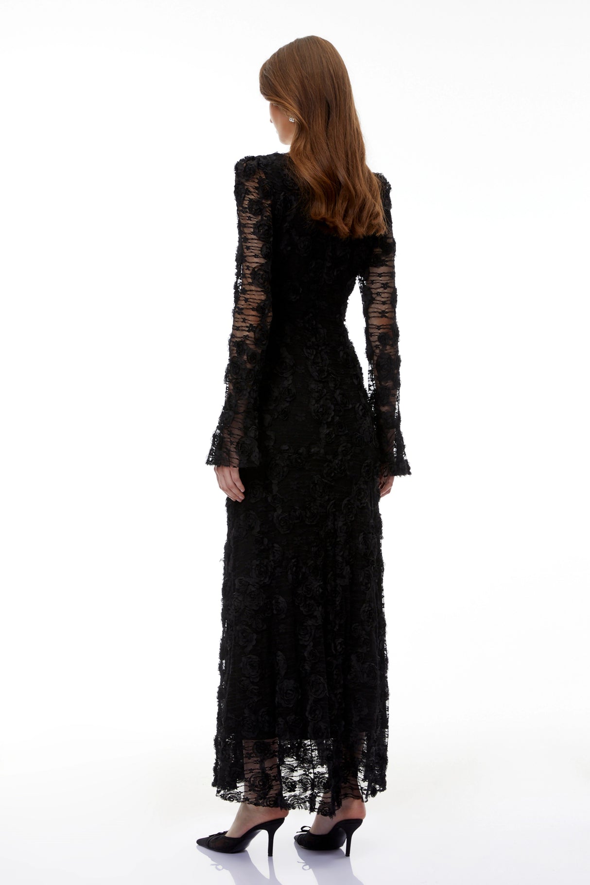 Branwen Black 3DFloral Embroidered Lace Maxi Dress