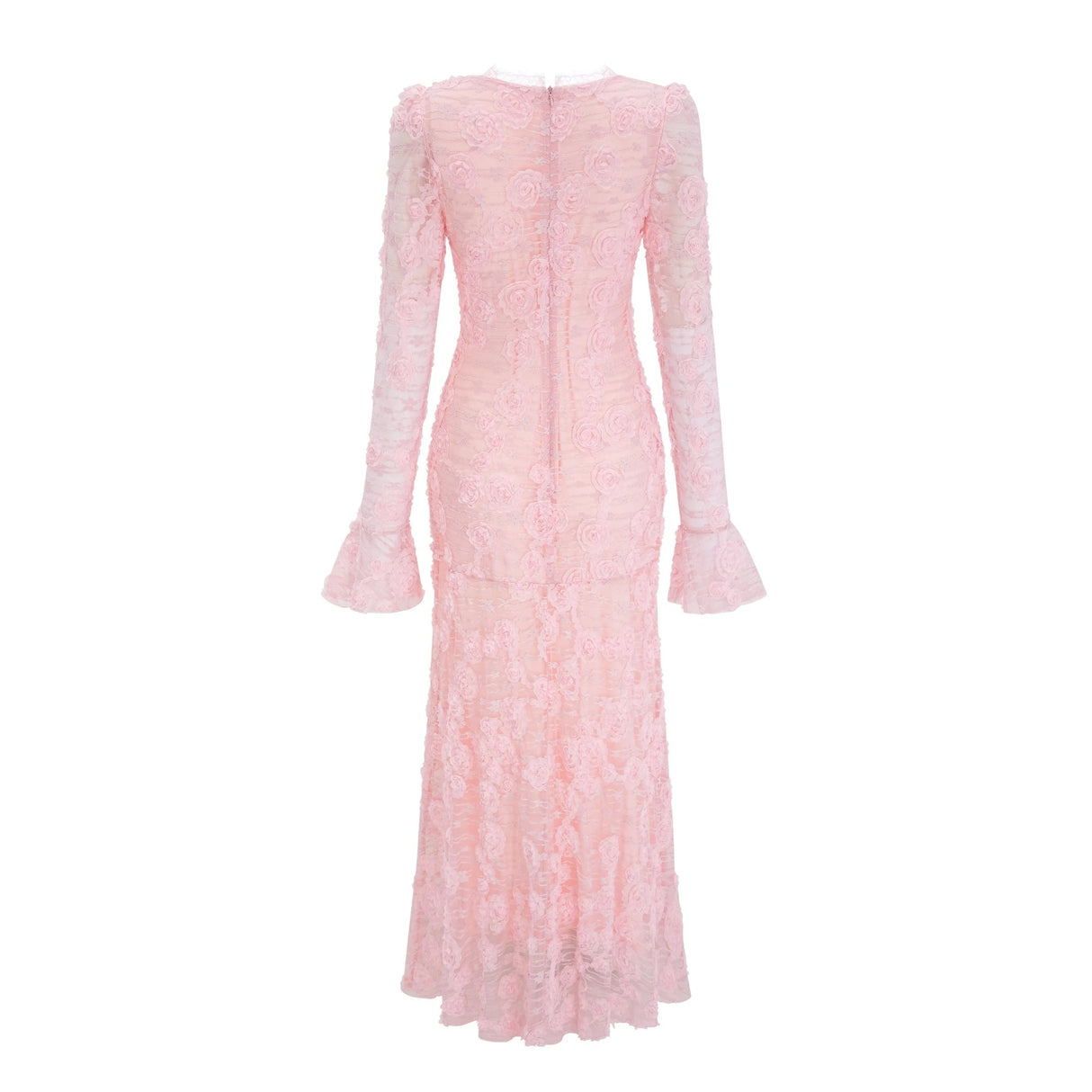 Branwen Pink 3DFloral Embroidered Lace Maxi Dress