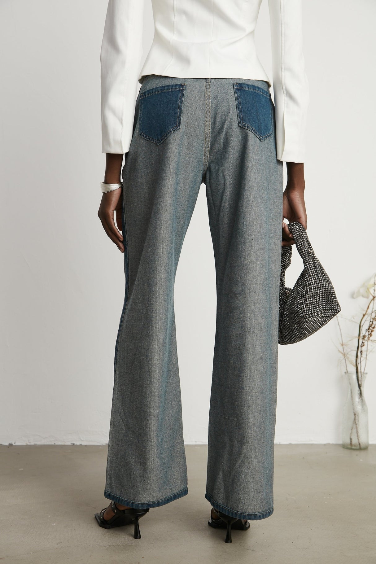 Brenna Jeans - Denim - Panelled Design - Wide Leg Cut - Four Welt Pockets