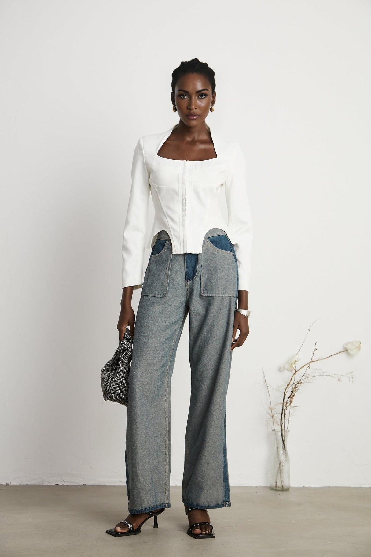 Brenna Jeans - Denim - Panelled Design - Wide Leg Cut - Four Welt Pockets