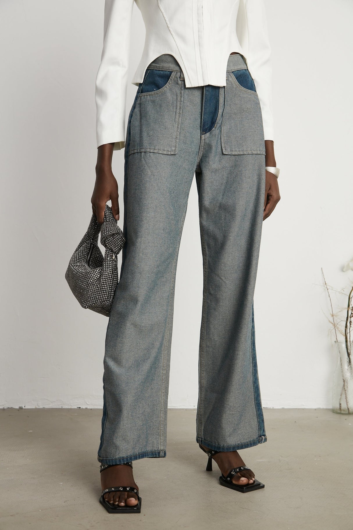 Brenna Jeans - Denim - Panelled Design - Wide Leg Cut - Four Welt Pockets