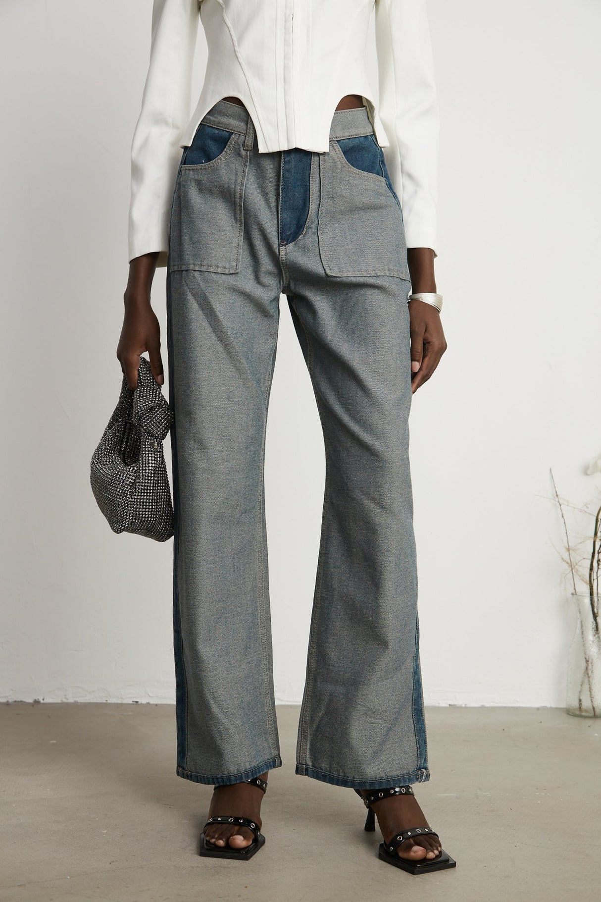 Brenna Jeans - Denim - Panelled Design - Wide Leg Cut - Four Welt Pockets