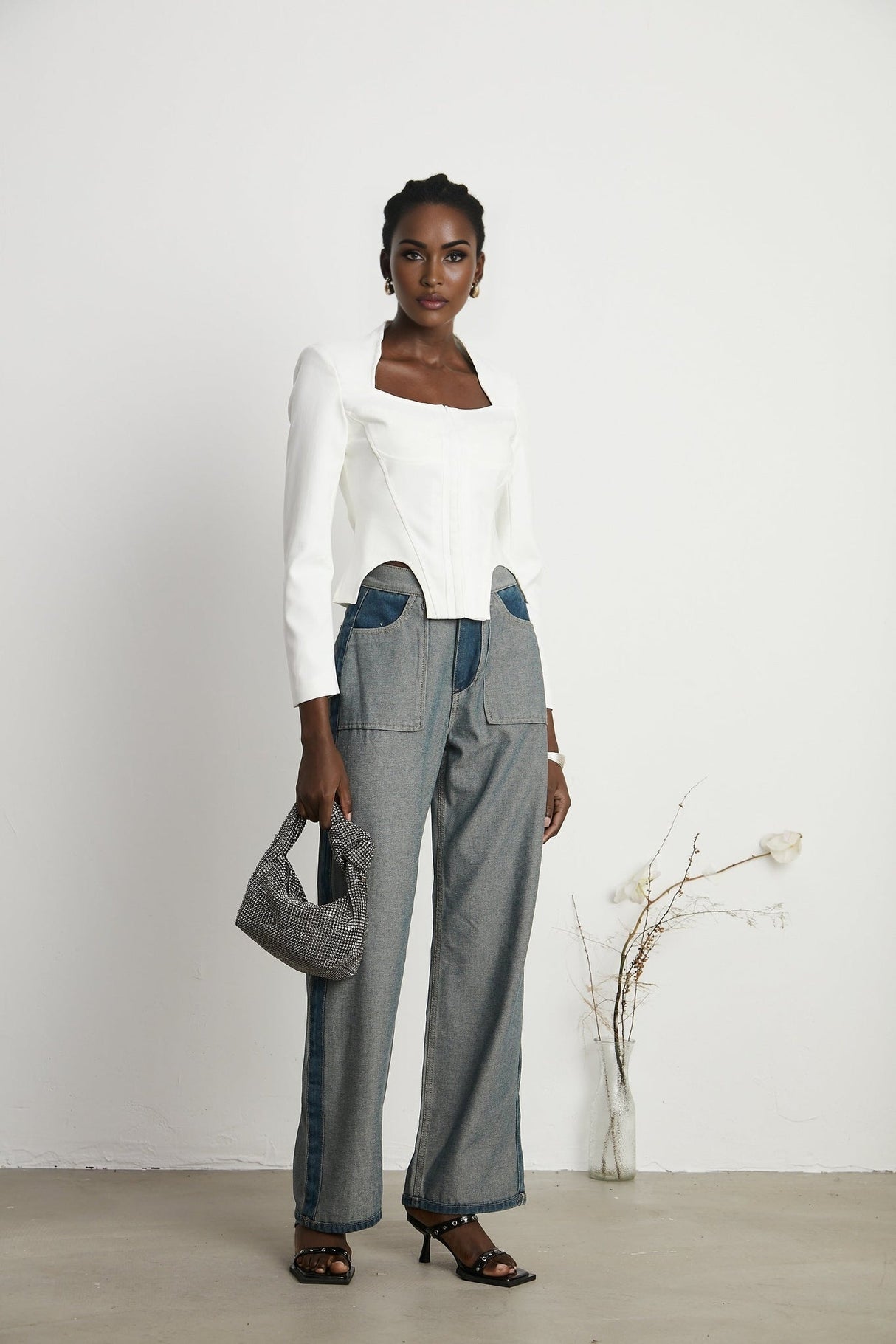 Brenna Jeans - Denim - Panelled Design - Wide Leg Cut - Four Welt Pockets