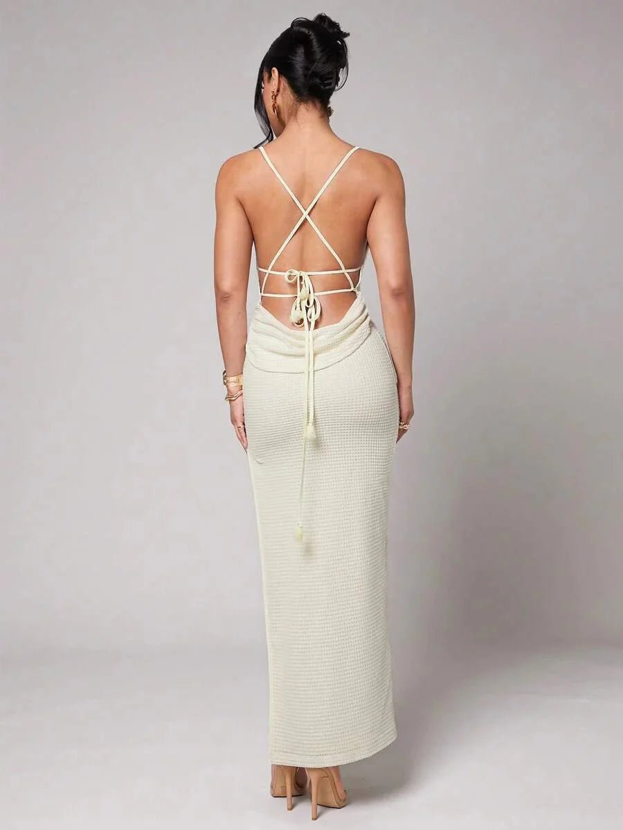 Brenna Maxi Dress - Slim Fit - Midi Waist - Sleeveless - Medium Stretch Knitted Fabric - Neckline Spaghetti Strap - Pencil Hem Shape