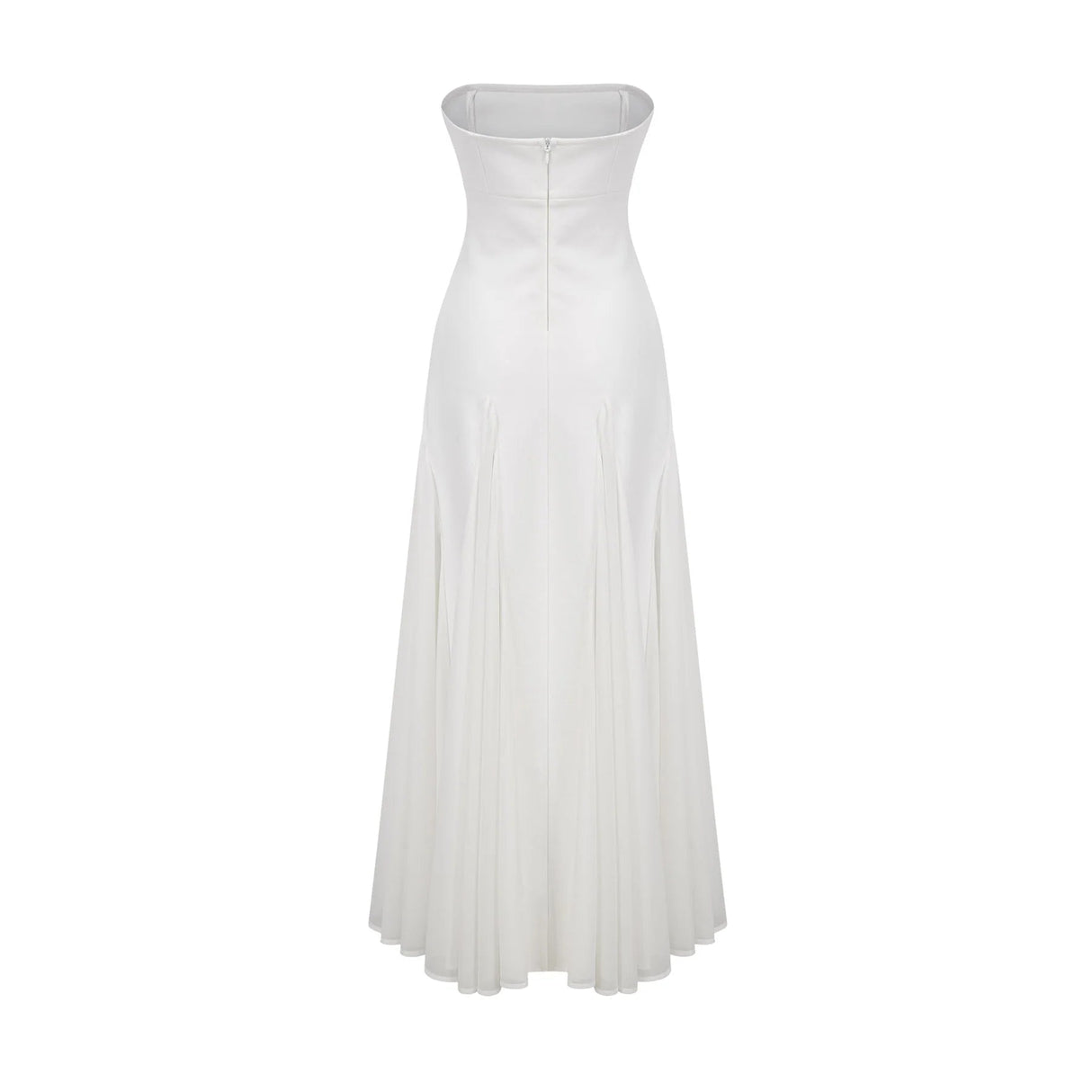 Brenna Maxi Dress White Tulle Paneling & Godet Design
